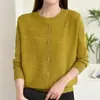 Nuevo Suéter Pulóver de Punto Estilo Coreano para Otoño e Invierno con Cuello Redondo que Cubre el Vientre y Muestra la Piel Suave y Amigable Camiseta Base de Punto para Mujer