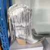 Botas de Moda Europeas y Americanas Transfronterizas de Media Caña para Mujer, Exportación Talla Grande Retro Tacón Grueso Plegado en el Pie Boca de V Caballero del Oeste