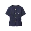 Jaqueta Chanel-Style Transfronteiriça Aliexpress Mais Vendida 2026 Primavera Nova Moda Versátil Slim-Fit Gola Redonda Manga Curta