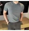 Primavera 2026 Tela de Alta Calidad para Hombre~Corte Premium~Suéter de Cuello Redondo Espeso de Color Sólido para Hombre de Manga Corta Tejida Ajustado