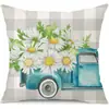 Funda de Almohada Popular de Girasol de Amazon Transfronteriza Primavera y Verano Flor Margarita Funda de Cojín de Sofá Lino Estampado Cojín de Cintura