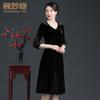Novo Estilo de Outono Vestido de Veludo Dourado Elegante e Nobre com Decote em V Banquete de Casamento Vestido de Mãe Venda Direta da Fábrica Atacado