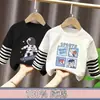 Camiseta de Manga Larga 100% Algodón para Niño 2025 Primavera y Otoño Nueva Camiseta Falsa de Dos Piezas Cosida para Bebé Niño Top Casual