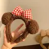 Faixa de Cabeça Plush com Orelhas de Urso Fofas para Mulheres Inverno Lavar o Rosto Maquiagem Faixa de Cabeça Faixa de Cabeça de Pelo de Coelho Marrom