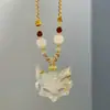 Colar com Pingente de Raposa em Resina e Corda Trançada Moda Versátil Estilo Chinês Corrente para Clavícula Nicho Luxo Leve Joias de Alta Qualidade para Mulheres