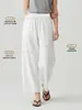Pantalones Cropped Rectos de Pierna Ancha para Mujer, Verano 2026, Frescos al Tacto, Cintura con Volantes, Sueltos, Casuales, Delgados, para Personas Petites