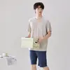 Pijama de Algodón Modal para Pareja Verano Manga Corta Shorts Cuello Redondo Pullover Suave Sencillo Ropa de Casa traje Ropa Exterior MO