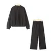 Moda Femenina Europea y Americana Transfronteriza AliExpress INS Estilo Popular Sudadera con Cremallera Estilo Bomber Pantalones de Terciopelo de Cintura Alta
