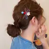 Dulce Pasador Lateral de Flor Roja y Azul para Mujer, Clip Lateral de Lazo, Clip para Flequillo de Frente, Pasador de Una Línea, Accesorio para el Cabello con Clip de Pico de Pato