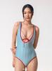 Nuevo Estilo de Verano 2026 Sexy Traje de Baño de una Pieza para Mujer, Escote Profundo en V Push-Up de Dos Piezas Rayado Adelgazante Estilo Puro Deseo
