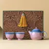 Juego de Té de Viaje Morado Degradado para Una Persona, Taza de Té de Cerámica, Juego de Tetera, Lámpara de Conejo de Jade Tallada Pintada a Mano, Taza Rápida