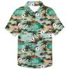 Camisa de Manga Corta de Verano con Estampado Digital 3D Transfronterizo de Playa Hawaiana con Hojas de Coco Cuello Solapa Ropa para Niños Pequeños y Medianos