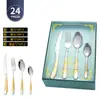 Juego de 24 piezas de acero inoxidable con forma de estrella de diamante para Amazon transfronterizo, juego de cubiertos para hotel y hogar, cuchillo para bistec, vajilla occidental, caja de regalo