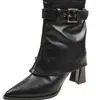 Botines de Moda para Mujer 2025 Otoño e Invierno Nuevo Estilo Punta Fina Tacón Grueso Botines Cortos Versátiles Tacón Alto Adelgazantes Botas de Moda