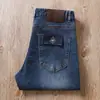 Estação Europeia Primavera e Verão Finos Modernos Jeans Vermelho Orelha Masculino Europeu e Americano Simples Macio Elástico Azul Calça Reta
