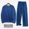 [Seda de Hielo Líquida] Traje de Pijama de Manga Larga de Nueve Puntos para Hombre Ultra Delgado de Primavera y Verano Ropa de Casa de Alta Elasticidad
