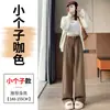 Calça de Terno de Lã Espinha de Peixe Feminina Outono Inverno Novo Estilo Toque de Luxo Cintura Alta Bom Caimento Com Veludo Calça Wide-Leg Comprimento Total Tendência