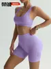 Nuevo conjunto de yoga transfronterizo: Shorts de fitness tipo durazno sin costuras que levantan los glúteos con almohadillas en el pecho, top deportivo y sujetador de yoga