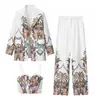 Europa Transfronteriza AliExpress Popular Ins Ropa para Mujer Diseño Sencillo Traje Estampado Conjunto de Camisola y Pantalones Largos