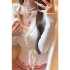 Cardigan de Outono Puro Estilo Desejo com Decote V, Camiseta de Manga Longa com Bordas Franzidas, Corte Justo, Top Sexy e Versátil para Mulheres, Estilo Ins