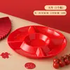 Prato de Frutas Dividido para Casamento, Prato de Doces, Especial para Sala de Estar, Vermelho, Celebração de Ano Novo, Vermelho Chinês, Dupla Felicidade, Prato de Inauguração de Casa, Atacado