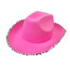Sombrero de vaquero Dick, amarillo, con borde plateado, sombrero de vaquero occidental americano amarillo, sombrero de moda con borde plateado y diamantes.