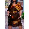 Vestido informal holgado a media pierna con cuello en V y estampado 3D para mujer, talla grande, estilo africano indio, negro, 2022