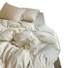 Juego de ropa de cama de cuatro piezas para maternidad e infantil, lino teñido en hilo de grado A, jacquard sin teñir, funda de edredón de algodón lavado, hipoalergénico, transpirable, color natural, algodón y lino