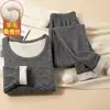 Terciopelo de Seda Cachemir AB Cara Hombres Traje Cálido Ropa de Otoño y Pantalones Forro Polar Engrosado Cuello Redondo Lijado Doble Cara Ropa Interior