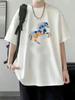 Verano Nueva Camiseta de Seda de Hielo a la Moda Suelta Estilo Hong Kong Estampada Cuello Redondo Manga Corta Camiseta Moda Femenina Combinable Camiseta Fresca