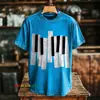Estampa Retro Cruzada Tecla de Piano Masculina Gola Redonda Manga Curta Estampa Digital 3D Personalizado Peça Única Atacado