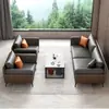 Sofá de Oficina de Lujo Ligero, Moderno Sencillo de Cuero Genuino, Juego de Mesa de Café para Sala de Reuniones de Negocios y Recepción