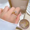 [Galvanoplastia de ouro real] Design Europeu e Americano ins Wind Geometry Diamond Ball Ring Anel Aberto de Vento Frio para Mulheres
