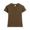 Camiseta Redonda de Manga Corta Estilo Francés de Algodón Puro para Mujer, Verano 2026, Corta Elástica Ajustada Estilo Chica Caliente, Top Adelgazante