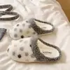 Pantuflas Peludas Retro de Bloques de Color y Lunares para Mujer, Otoño e Invierno, Dormitorio Estudiantil Uso Doméstico, Suela Suave, Antideslizantes, Puntera Cerrada, Calientes de Algodón