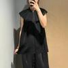 Camisa sin mangas con cuello alto fruncido de estilo nicho nuevo para verano 2025, top largo holgado semitransparente para mujer