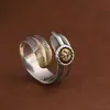 Anillo de Pluma Abierto Personalizado Vintage Desgastado de Plata S925 Rey Ciervo Dorado para Hombres y Mujeres, Joyería de Mano de Tendencia Nicho