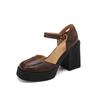 Sandalias Plataforma Impermeables de Cuero Genuino Marrón Retro 2025 con Tacón Grueso y Punta Abierta para Mujeres Pequeñas, Tacón Súper Alto de 10 cm, de Una Sola Tira