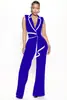TD2769 Moda Verão Europeia e Americana Cruzada Feminina Nova Elegante Decote V Sem Mangas Slim Fit Macacão Calça Wide Leg