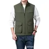 Chaleco de Algodón con Cuello Alto y Múltiples Bolsillos para Hombre para Primavera y Otoño, Casual para Exteriores, Cálido, Ropa de Trabajo con Forro de Felpa