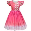 Vestido de Princesa Sirena de Manga Voladora Transfronterizo Impresión Digital 3D Vestido de Seda de Leche para Niños y Mujeres