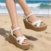 Sandalias de plataforma altas con una correa, color beige, suela gruesa, con diseño simple de grulla de almohada blanca para mujer, nuevo verano 2026, ligeras, impermeables para exteriores