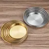 Prato redondo de aço inoxidável coreano prato redondo comercial bandeja plana dourada fundo plano espessada pele fria gong gong prato de macarrão de arroz prato para cozinhar no vapor prato de vegetais
