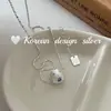 Colar de contas de prata escovada S925 puro, estilo ins coreano da moda, personalizado, com contas de zircônia branca, azul e vermelha, de alta qualidade