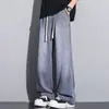 Jeans de Seda de Hielo para Hombre Marca de Moda Americana Lavados Desgastados Sueltos Rectos Pantalones de Verano Tencel Caídos con Cordón