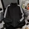 Comércio Exterior Estilo Americano Jaqueta com Gola Alta de Três Barras Outono Inverno Marca Tendência Masculina Cardigan Listrado Moletom com Capuz Jaqueta Esportiva Casual Roupas Masculinas