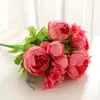 Flor Artificial Peônia Estilo Europeu Fio Central 13 Cabeças Decoração de Casa Flor de Peônia Dia dos Namorados Rosa Casamento Flor Artificial de Mão