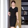 Vestido Profissional de Esteticista de Verão Fino Decote V Manga Curta Falso Duas Peças Feminino Guia de Vendas Roupa de Trabalho Loja de Joias Roupa de Trabalho