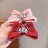 Pasador de Peluche con Lazo Nuevo Año para Niñas Pequeñas, Pinza para el Cabello Roja Festiva con Forma de Corona, Accesorio para el Cabello con Pinza Superior de Lazo