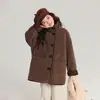 Abrigo para Niños Pudding Haru 2025 Otoño e Invierno Nuevo Marrón Té Abrigo Chaqueta de Ante de Largo Medio para Niñas